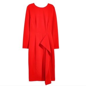 Red pencil dress with ruffle. H&M dress.
